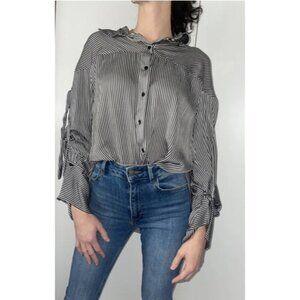 Magda Butrym Womens Silk Button Down Blouse Shirt Blouse Ribbon Sleeve Size 6